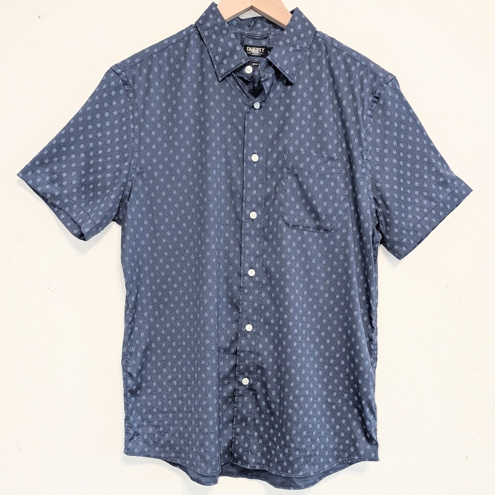 Faherty Reserve The Movement Button Up Shirt Mens M Blue Geometric Travel Casual